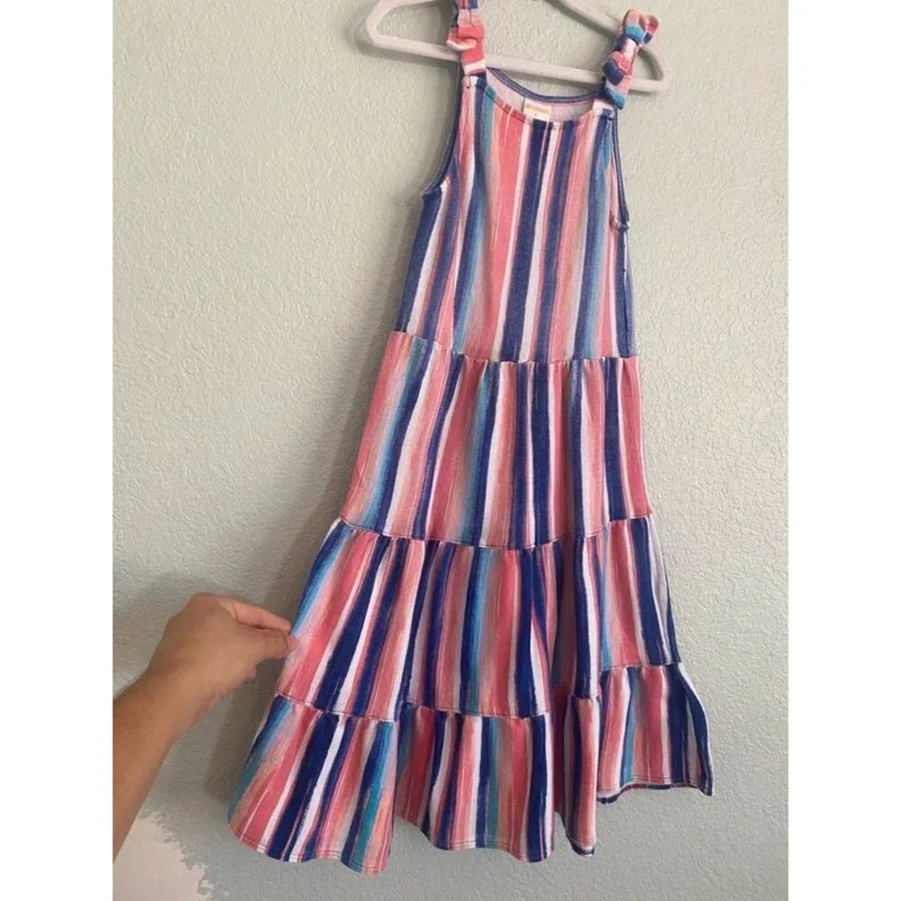 Gymboree Striped Dress 4 Multicolor Tiered Cotton Sundress Tie Strap